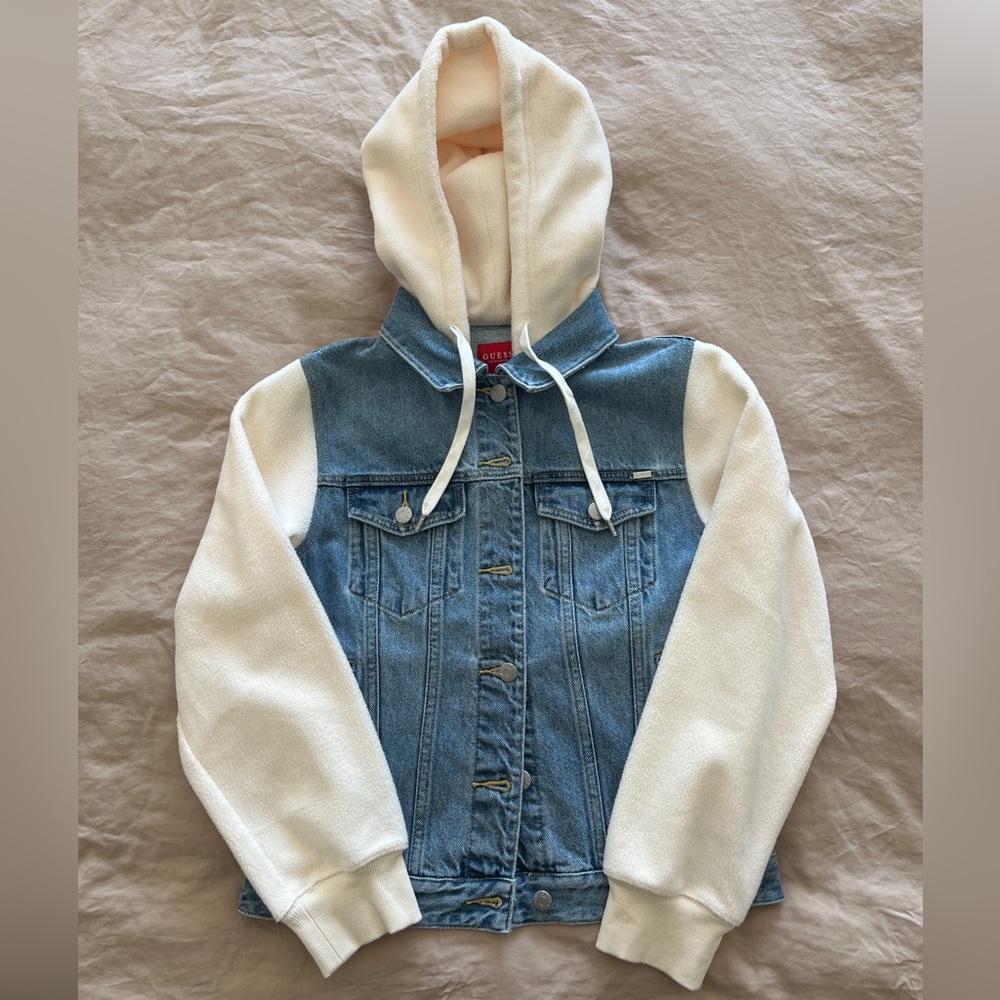 Guess Blue Denim Jacket with Cream Hood